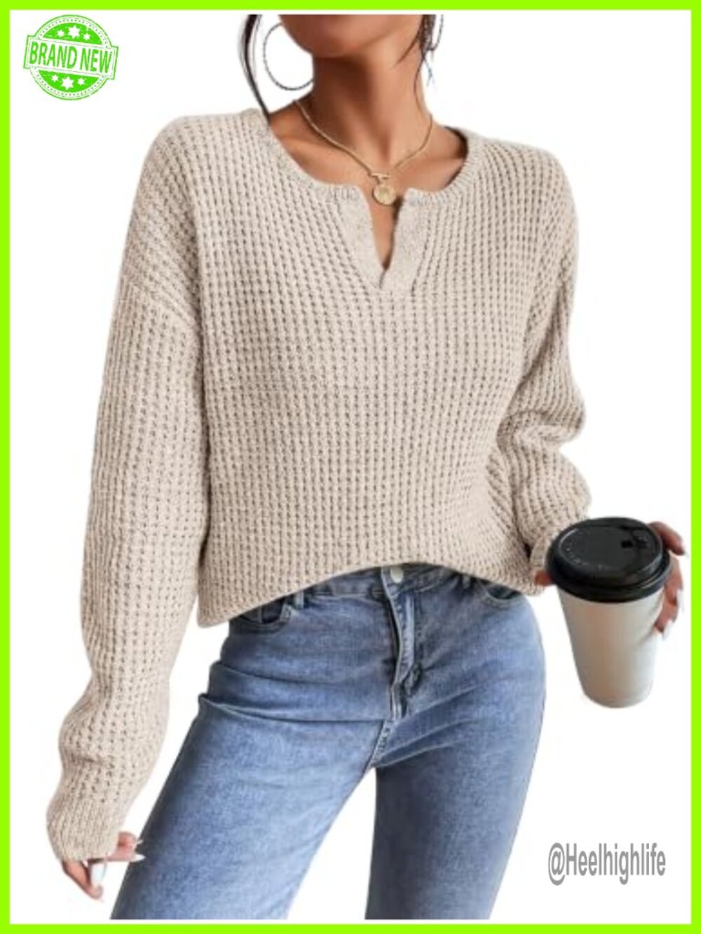 Womens Long Sleeve V Neck Sweater Pullover Loose Fit Knit Tunic Top
